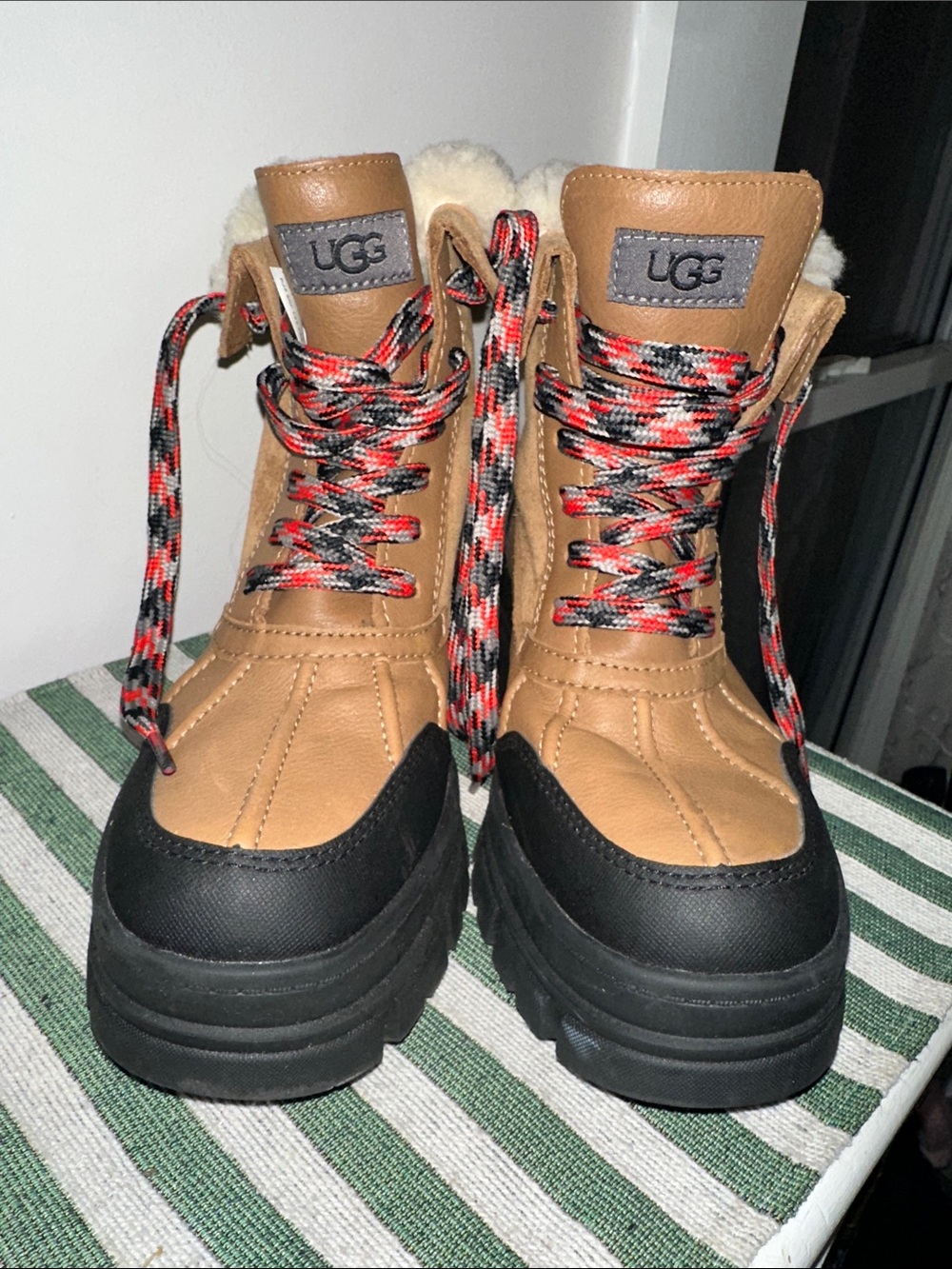 UGG Chestnut and Black Waterproof Lace-Up Winter Boots with Shearling